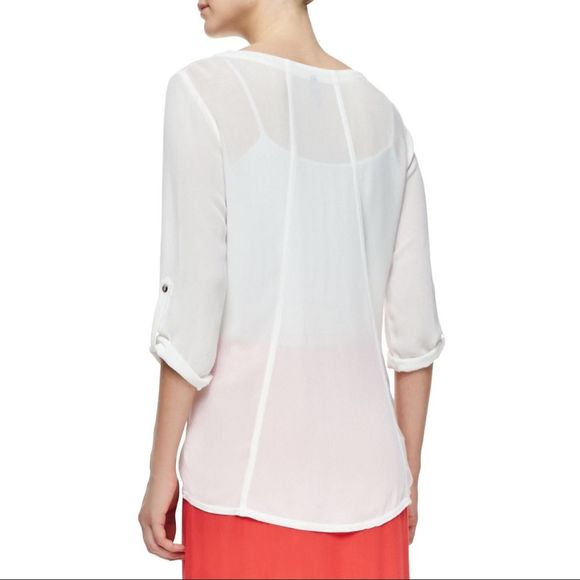 XCVI Tabitha Tabbed-Sleeve Georgette White Top XL - Picture 2 of 2